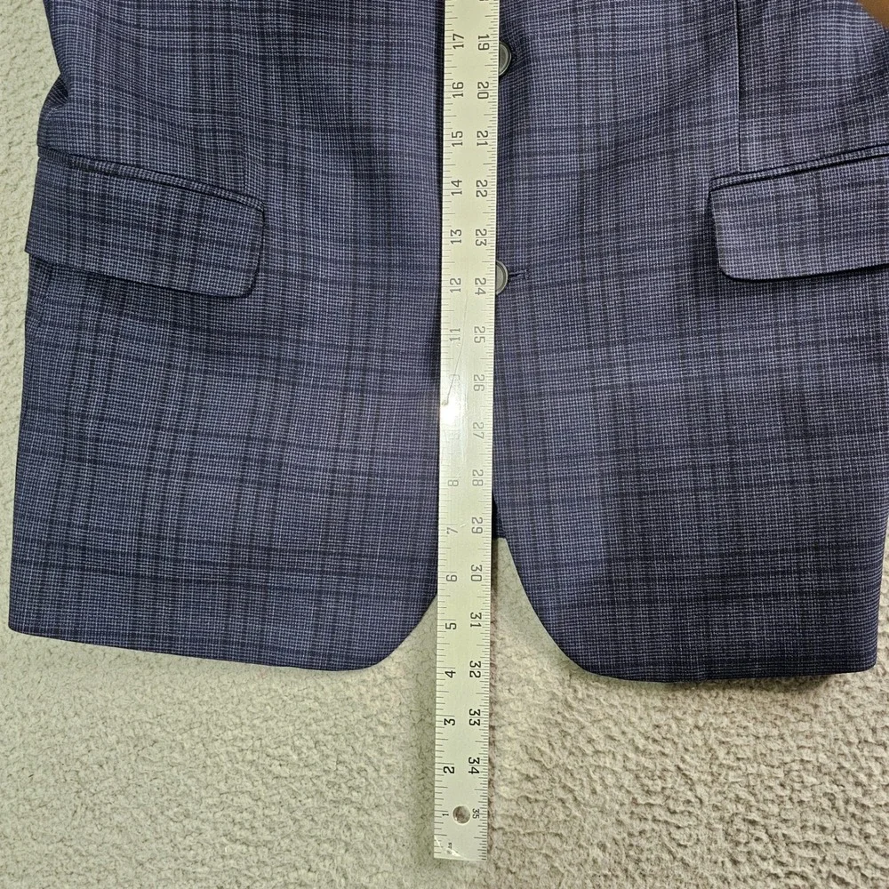 Awearness Kenneth Cole Sport Coat Mens 42R Blue Plaid Slim Fit Wool Blend Blazer